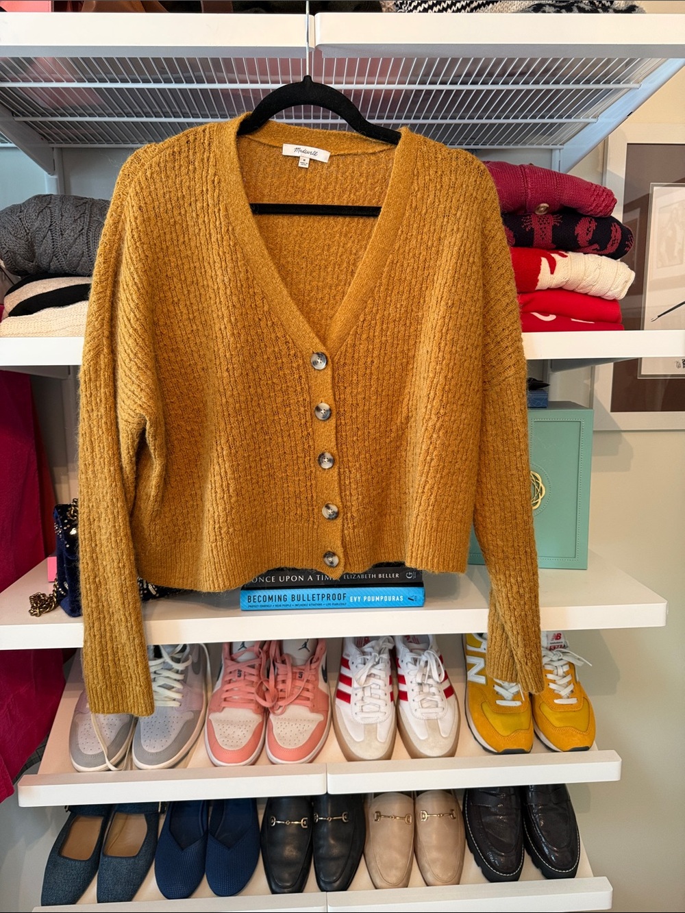 Madewell Mustard Textured V-Neck Button Cardigan
